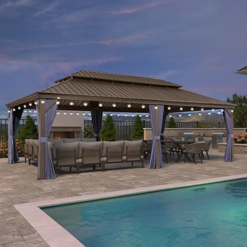 Patio Hardtop Gazebo 14' x 24' Wide Aluminum Frame Navy Blue