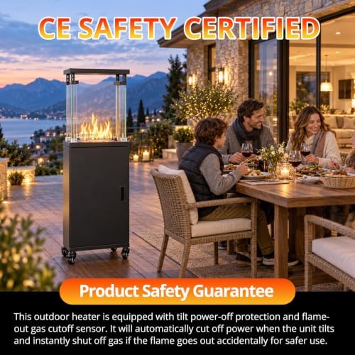 Patio Heater, 41,000 BTU Outdoor Propane Heater with Wheels & Cover, alternate view 5