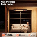Patio Heater for Outdoor Use 1500W, 8H Timer, Waterproof, Infrared Electric Wall-Mounted Patio Heater, 8 Levels, alternate