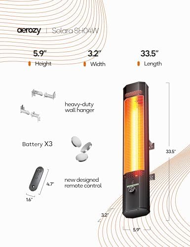 Patio Heater for Outdoor Use, 34" Electric Overhead Heaters, 1500W, Wall Mount Infrared Heater, 9 Levels Heating, alternate