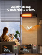 Patio Heater for Outdoor Use, 34" Electric Overhead Heaters, 1500W, Wall Mount Infrared Heater, 9 Levels Heating, alternate