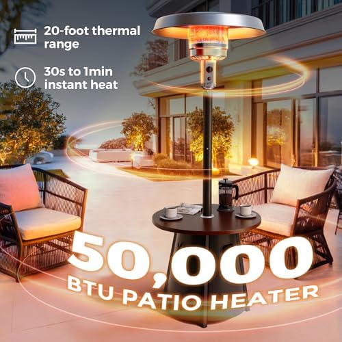 Patio heater, Propane Outdoor Heater with Round Table, Premium 304 Stainless Steel Burner, Triple Protection, alternate view