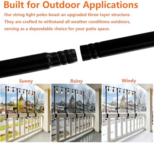 Patio Light Poles for String Lights, 4FT 8 Pack Deck Poles for String Lights with Fence-Friendly Clamps, String, alternate