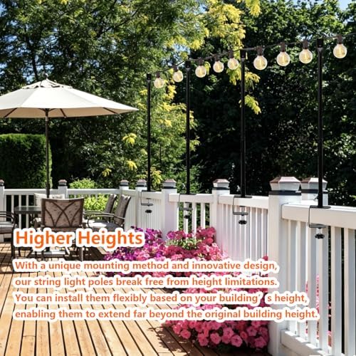 Patio Light Poles for String Lights, 4FT 8 Pack Deck Poles for String Lights with Fence-Friendly Clamps, String, alternate