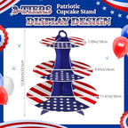 Patriotic Cupcake Stand, Red White Blue Cardboard Dessert Tower in Blue, alternate view 3