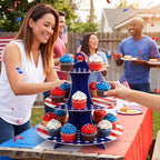 Patriotic Cupcake Stand, Red White Blue Cardboard Dessert Tower in Blue, alternate view 6