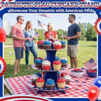 Patriotic Cupcake Stand, Red White Blue Cardboard Dessert Tower in Blue, alternate view 7