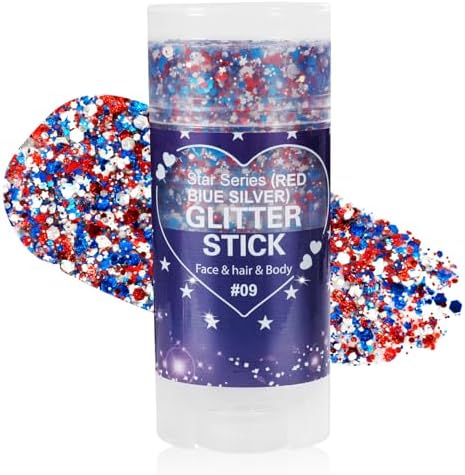 Patriotic Red White and Blue Body Glitter Stick,4th of July Accessories, Sparkling Face Hair Glitter for 4th of