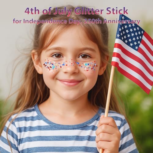 Patriotic Red White and Blue Body Glitter Stick,4th of July Accessories, Sparkling Face Hair Glitter for 4th of, alternate