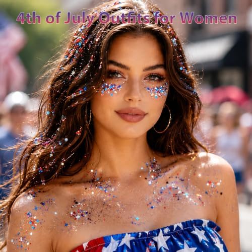 Patriotic Red White and Blue Body Glitter Stick,4th of July Accessories, Sparkling Face Hair Glitter for 4th of, alternate