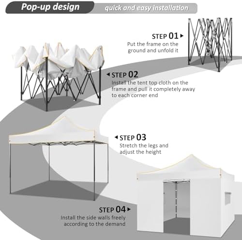 Pavillon 3x3m Wasserdicht Faltpavillon Gartenpavillon mit 4 Seitenteilen | Pop-Up Pavillon Höhenverstellbar |, alternate view