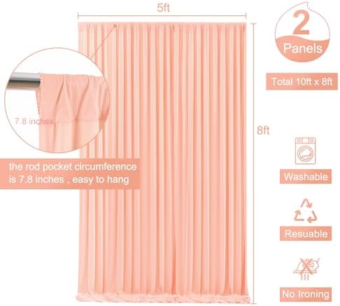 Peach Backdrop Curtain for Parties Baby Shower Wrinkle Free Peach Photo Curtains Backdrop Drapes Fabric, alternate view 6