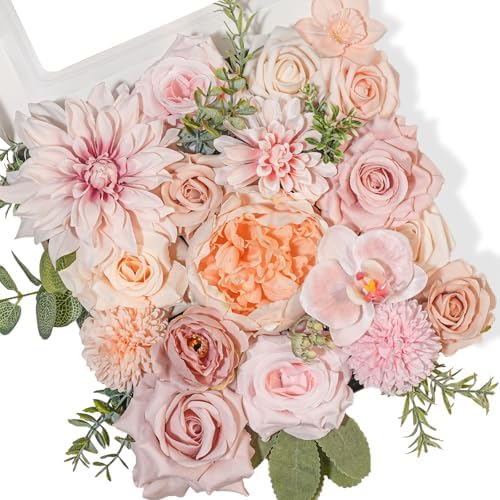 Peach Blush Pink Artificial Flowers Combo Garden Wedding Decor in Peach Pink and Cream