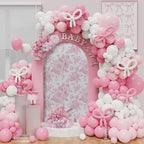 Peach Pink Floral Arched Backdrop Covers Double-Sided Stretchy Arch Stand Cover for Girls Birthday Baby Shower, alternate