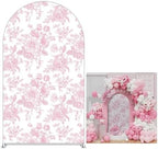 Peach Pink Floral Arched Backdrop Covers Double-Sided Stretchy Arch Stand Cover for Girls Birthday Baby Shower, alternate
