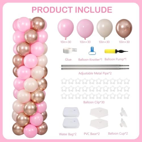 Pearl White Pink and Gold Balloons Column Kits 2 Sets Balloon Towers in Pearl Wihte Pink Metallic Gold Pastel, alternate view