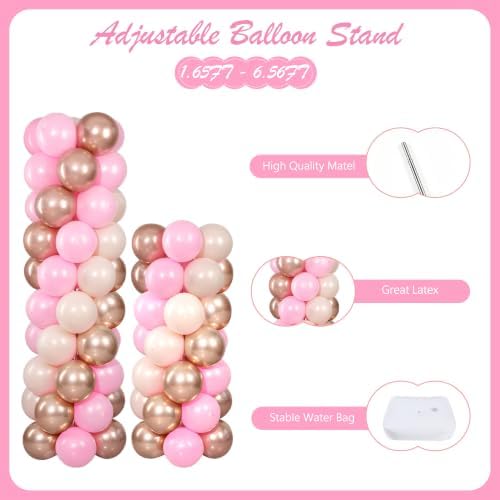 Pearl White Pink and Gold Balloons Column Kits 2 Sets Balloon Towers in Pearl Wihte Pink Metallic Gold Pastel, alternate view