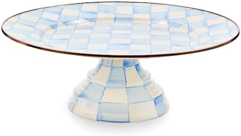 Pedestal Platter, Large, Light-Blue-and-White Sky Check in Large in Sky Check
