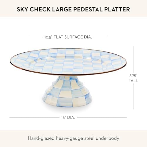 Pedestal Platter, Large, Light-Blue-and-White Sky Check in Large in Sky Check, alternate view 2