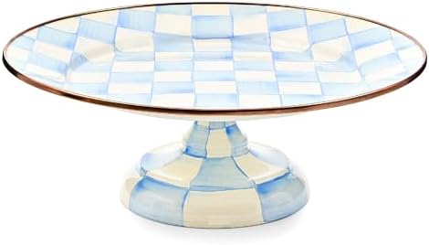 Pedestal Platter, Small, Light-Blue-and-White Sky Check in Small in Sky Check