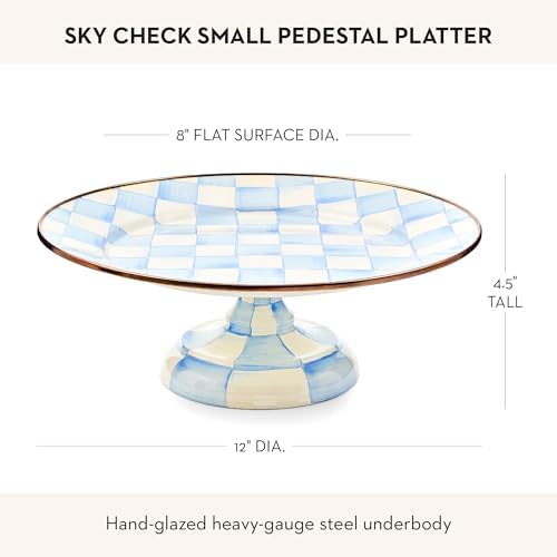 Pedestal Platter, Small, Light-Blue-and-White Sky Check in Small in Sky Check, alternate view 2