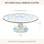 Pedestal Platter, Small, Light-Blue-and-White Sky Check in Small in Sky Check, alternate view 2
