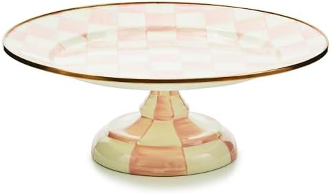 Pedestal Platter, Small, Pink-and-White Rosy Check in Small in Rosy Check
