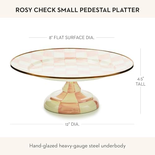 Pedestal Platter, Small, Pink-and-White Rosy Check in Small in Rosy Check, alternate view 2