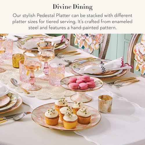 Pedestal Platter, Small, Pink-and-White Rosy Check in Small in Rosy Check, alternate view 3