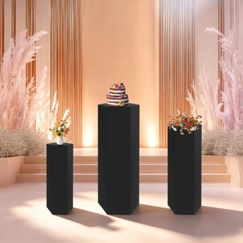 Pedestal Stands for Wedding, Cake Display Stands (3Pcs Hexagon Black) in 3Pcs Hexagon Black, alternate view 2