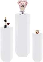 Pedestal Stands for Wedding, Cake Display Stands (3Pcs Hexagon White) in 3Pcs Hexagon White