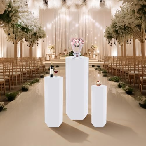 Pedestal Stands for Wedding, Cake Display Stands (3Pcs Hexagon White) in 3Pcs Hexagon White, alternate view 2