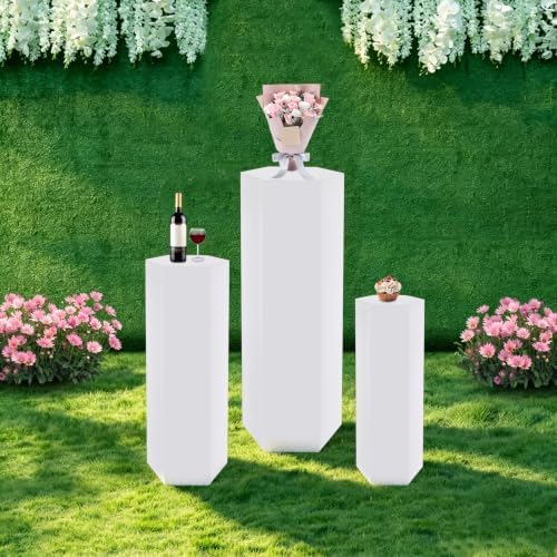 Pedestal Stands for Wedding, Cake Display Stands (3Pcs Hexagon White) in 3Pcs Hexagon White, alternate view 6