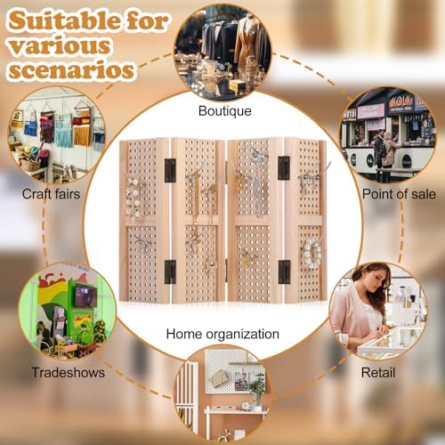 Peg Board Standing Display for Vendors with 20 Hook Wood Pegboard, alternate view 6