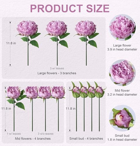 Peonies Artificial Flowers, 11 Pcs Realistic Faux Flowers for Vase, Silk Flowers for Home Decor Indoor, Wedding, alternate