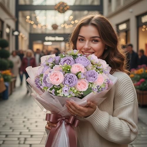 Peonies Artificial Flowers Bouquet, Lifelike Silk Fake Peonies with Stems for Home Table Centerpieces, Wedding, alternate