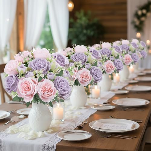 Peonies Artificial Flowers Bouquet, Lifelike Silk Fake Peonies with Stems for Home Table Centerpieces, Wedding, alternate
