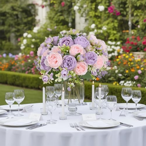 Peonies Artificial Flowers Bouquet, Lifelike Silk Fake Peonies with Stems for Home Table Centerpieces, Wedding, alternate