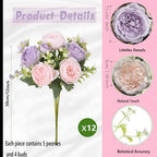 Peonies Artificial Flowers Bouquet, Lifelike Silk Fake Peonies with Stems for Home Table Centerpieces, Wedding, alternate