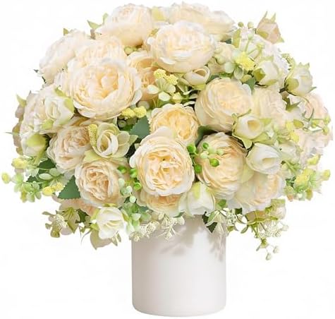 Peonies Artificial Flowers Bouquet, Lifelike Silk Fake Peonies with Stems for Home Table Centerpieces, Wedding
