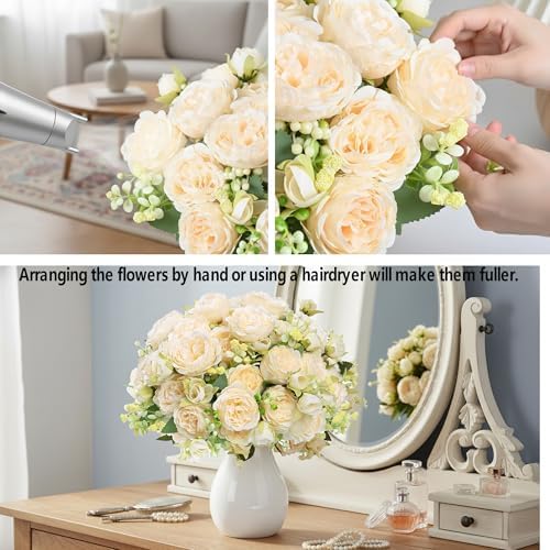Peonies Artificial Flowers Bouquet, Lifelike Silk Fake Peonies with Stems for Home Table Centerpieces, Wedding, alternate