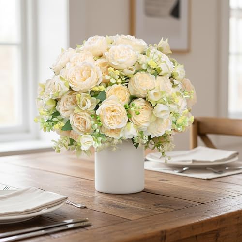 Peonies Artificial Flowers Bouquet, Lifelike Silk Fake Peonies with Stems for Home Table Centerpieces, Wedding, alternate