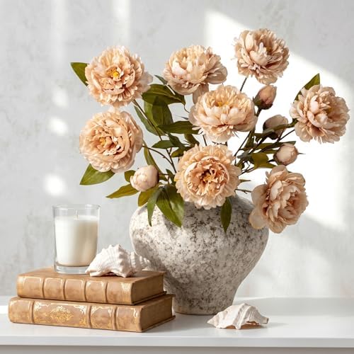 Peonies Artificial Flowers Bulk for Vase, 4 PCS Artificial Silk Peonies Stems Real Look Fake Peonies Branches