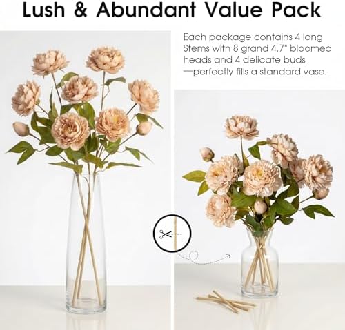 Peonies Artificial Flowers Bulk for Vase, 4 PCS Artificial Silk Peonies Stems Real Look Fake Peonies Branches, alternate view