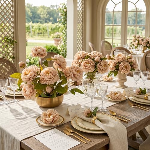 Peonies Artificial Flowers Bulk for Vase, 4 PCS Artificial Silk Peonies Stems Real Look Fake Peonies Branches, alternate view