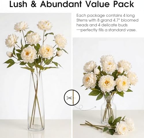 Peonies Artificial Flowers Faux Silk Peonies Stems Real Look Fake Peonies Branches for Vase DIY Bouquet, alternate view 7