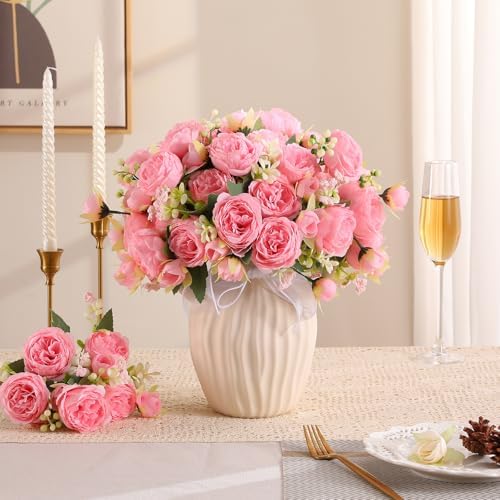 Peonies Artificial Flowers Pink Peony Silk Flower Centerpieces for Table in Light Pink-8pcs, alternate view 3