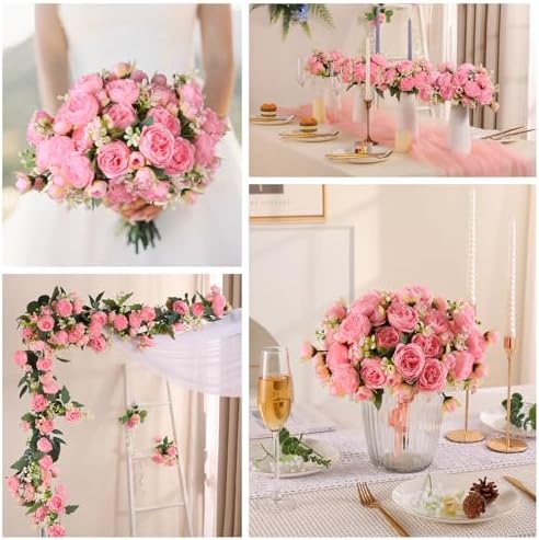 Peonies Artificial Flowers Pink Peony Silk Flower Centerpieces for Table in Light Pink-8pcs, alternate view 4