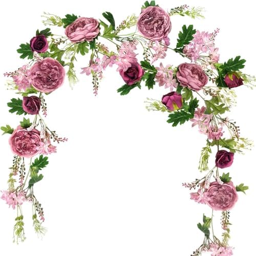 Peony Flower Garland, Rose Flower Swag, 6' Wedding Arch Flowers for Wedding Decor Home Table Runner Mantle Party