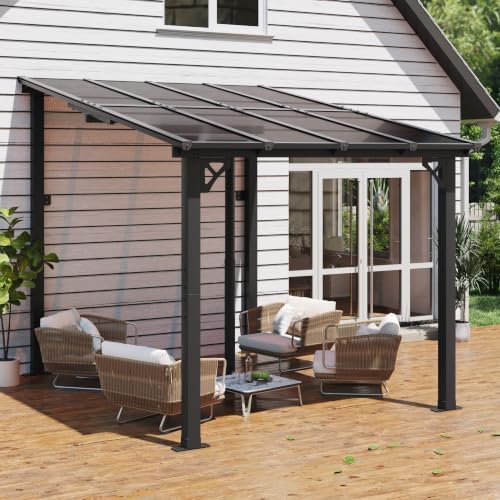 Pergola with Adjustable Support Post & Aluminum Frame, 8‘x10', Black in Black